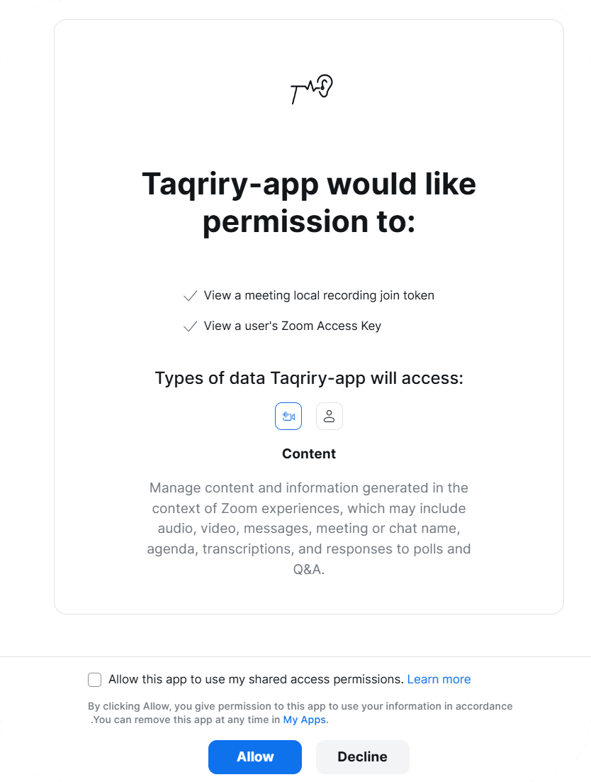 Accept Zoom Permissions Screenshot